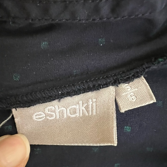 ESHAKTI SWING DRESS SIZE 6 NAVY WITH GREEN POLKA DOTS 100% COTTON - Picture 7 of 10